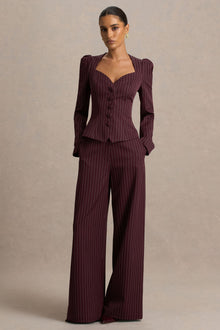 Asteria - Burgundy Pinstripe Wide-Leg Trousers